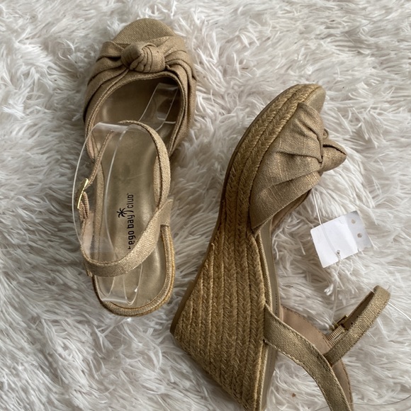 New Womens  peep toes ankle wrap shimmer wedge sandals, Size 8.5 - Picture 7 of 8